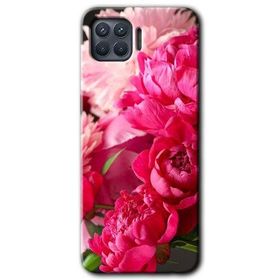 Oppo Reno 4 Lite Kırmızı Beyaz Gül Baskılı Uyumlu Silikon Kılıf