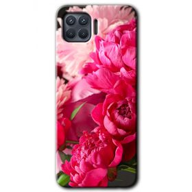 Oppo Reno 4 Lite Kırmızı Beyaz Gül Baskılı Uyumlu Silikon Kılıf