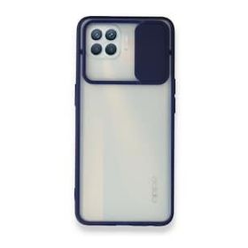Oppo Reno 4 Lite Palm Buzlu Kamera Sürgülü Silikon Lacivert Kılıf