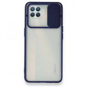 Oppo Reno 4 Lite Palm Buzlu Kamera Sürgülü Silikon Lacivert Kılıf