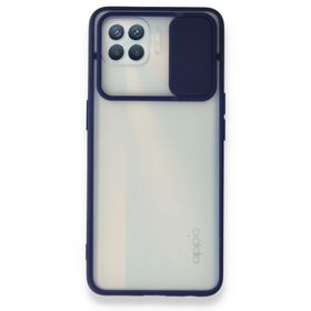 Oppo Reno 4 Lite Palm Buzlu Kamera Sürgülü Silikon Lacivert Kılıf