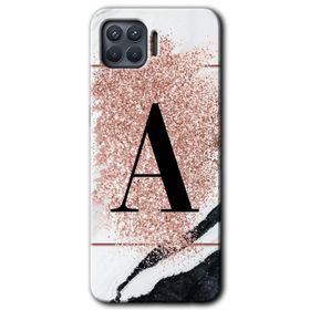 Oppo Reno 4 Lite Pembe Mermer Desenli A Harfi Baskılı Uyumlu Silikon Kılıf