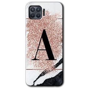 Oppo Reno 4 Lite Pembe Mermer Desenli A Harfi Baskılı Uyumlu Silikon Kılıf
