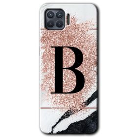 Oppo Reno 4 Lite Pembe Mermer Desenli B Harfi Baskılı Uyumlu Silikon Kılıf