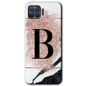 Oppo Reno 4 Lite Pembe Mermer Desenli B Harfi Baskılı Uyumlu Silikon Kılıf