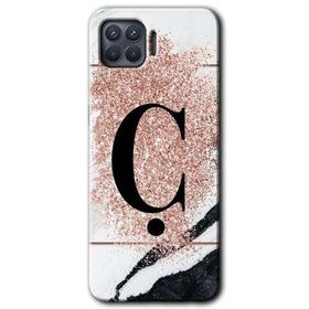Oppo Reno 4 Lite Pembe Mermer Desenli C Harfi Baskılı Uyumlu Silikon Kılıf