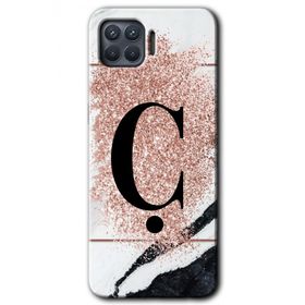 Oppo Reno 4 Lite Pembe Mermer Desenli C Harfi Baskılı Uyumlu Silikon Kılıf