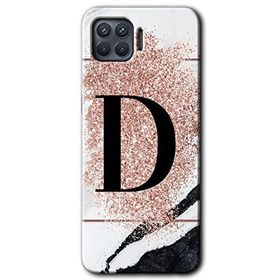 Oppo Reno 4 Lite Pembe Mermer Desenli D Harfi Baskılı Uyumlu Silikon Kılıf