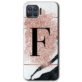 Oppo Reno 4 Lite Pembe Mermer Desenli F Harfi Baskılı Uyumlu Silikon Kılıf