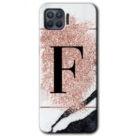 Oppo Reno 4 Lite Pembe Mermer Desenli F Harfi Baskılı Uyumlu Silikon Kılıf