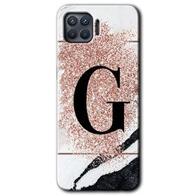 Oppo Reno 4 Lite Pembe Mermer Desenli G Harfi Baskılı Uyumlu Silikon Kılıf