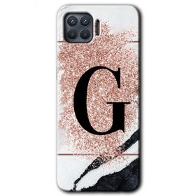 Oppo Reno 4 Lite Pembe Mermer Desenli G Harfi Baskılı Uyumlu Silikon Kılıf