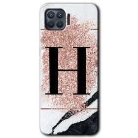 Oppo Reno 4 Lite Pembe Mermer Desenli H Harfi Baskılı Uyumlu Silikon Kılıf