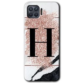 Oppo Reno 4 Lite Pembe Mermer Desenli H Harfi Baskılı Uyumlu Silikon Kılıf
