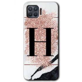 Oppo Reno 4 Lite Pembe Mermer Desenli H Harfi Baskılı Uyumlu Silikon Kılıf