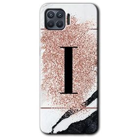 Oppo Reno 4 Lite Pembe Mermer Desenli İ Harfi Baskılı Uyumlu Silikon Kılıf