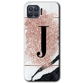 Oppo Reno 4 Lite Pembe Mermer Desenli J Harfi Baskılı Uyumlu Silikon Kılıf