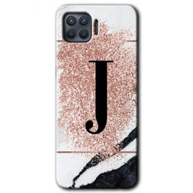 Oppo Reno 4 Lite Pembe Mermer Desenli J Harfi Baskılı Uyumlu Silikon Kılıf