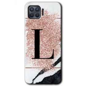 Oppo Reno 4 Lite Pembe Mermer Desenli L Harfi Baskılı Uyumlu Silikon Kılıf