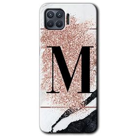 Oppo Reno 4 Lite Pembe Mermer Desenli M Harfi Baskılı Uyumlu Silikon Kılıf