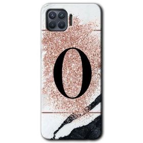 Oppo Reno 4 Lite Pembe Mermer Desenli O Harfi Baskılı Uyumlu Silikon Kılıf