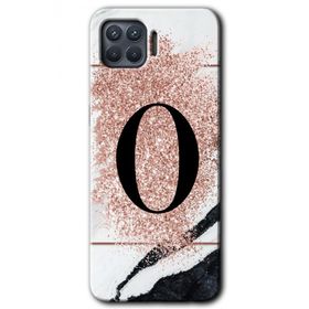 Oppo Reno 4 Lite Pembe Mermer Desenli O Harfi Baskılı Uyumlu Silikon Kılıf