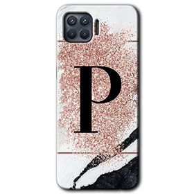 Oppo Reno 4 Lite Pembe Mermer Desenli P Harfi Baskılı Uyumlu Silikon Kılıf