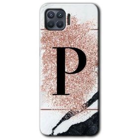 Oppo Reno 4 Lite Pembe Mermer Desenli P Harfi Baskılı Uyumlu Silikon Kılıf