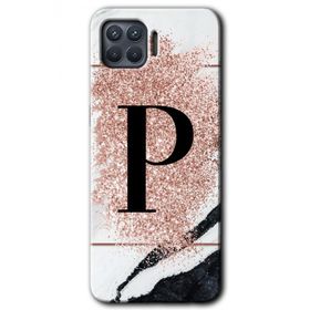 Oppo Reno 4 Lite Pembe Mermer Desenli P Harfi Baskılı Uyumlu Silikon Kılıf