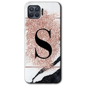 Oppo Reno 4 Lite Pembe Mermer Desenli S Harfi Baskılı Uyumlu Silikon Kılıf