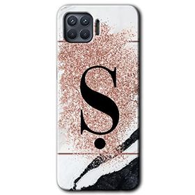 Oppo Reno 4 Lite Pembe Mermer Desenli S Harfi Baskılı Uyumlu Silikon Kılıf
