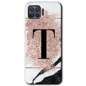 Oppo Reno 4 Lite Pembe Mermer Desenli T Harfi Baskılı Uyumlu Silikon Kılıf