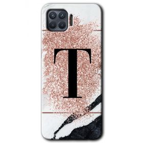 Oppo Reno 4 Lite Pembe Mermer Desenli T Harfi Baskılı Uyumlu Silikon Kılıf