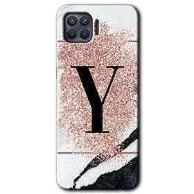 Oppo Reno 4 Lite Pembe Mermer Desenli Y Harfi Baskılı Uyumlu Silikon Kılıf