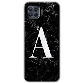 Oppo Reno 4 Lite Siyah Mermer Desenli A Harfi Baskılı Uyumlu Silikon Kılıf