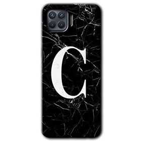 Oppo Reno 4 Lite Siyah Mermer Desenli C Harfi Baskılı Uyumlu Silikon Kılıf