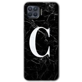 Oppo Reno 4 Lite Siyah Mermer Desenli C Harfi Baskılı Uyumlu Silikon Kılıf