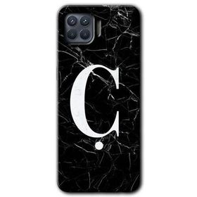 Oppo Reno 4 Lite Siyah Mermer Desenli C Harfi Baskılı Uyumlu Silikon Kılıf