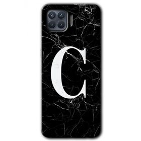 Oppo Reno 4 Lite Siyah Mermer Desenli C Harfi Baskılı Uyumlu Silikon Kılıf