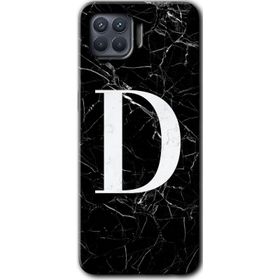Oppo Reno 4 Lite Siyah Mermer Desenli D Harfi Baskılı Uyumlu Silikon Kılıf