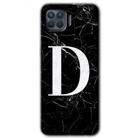 Oppo Reno 4 Lite Siyah Mermer Desenli D Harfi Baskılı Uyumlu Silikon Kılıf