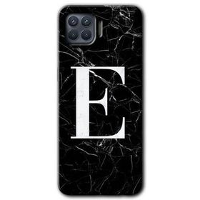 Oppo Reno 4 Lite Siyah Mermer Desenli E Harfi Baskılı Uyumlu Silikon Kılıf