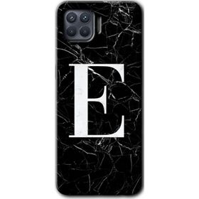 Oppo Reno 4 Lite Siyah Mermer Desenli E Harfi Baskılı Uyumlu Silikon Kılıf