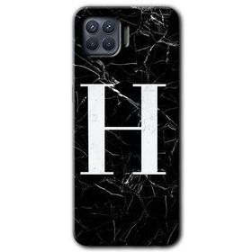 Oppo Reno 4 Lite Siyah Mermer Desenli H Harfi Baskılı Uyumlu Silikon Kılıf