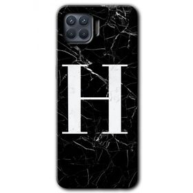 Oppo Reno 4 Lite Siyah Mermer Desenli H Harfi Baskılı Uyumlu Silikon Kılıf