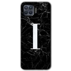 Oppo Reno 4 Lite Siyah Mermer Desenli İ Harfi Baskılı Uyumlu Silikon Kılıf