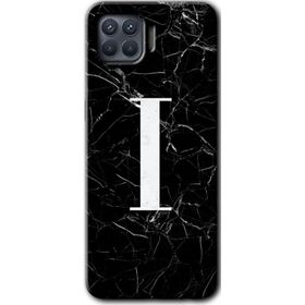 Oppo Reno 4 Lite Siyah Mermer Desenli İ Harfi Baskılı Uyumlu Silikon Kılıf