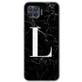 Oppo Reno 4 Lite Siyah Mermer Desenli L Harfi Baskılı Uyumlu Silikon Kılıf