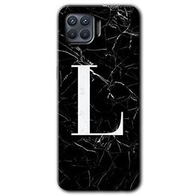 Oppo Reno 4 Lite Siyah Mermer Desenli L Harfi Baskılı Uyumlu Silikon Kılıf
