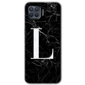 Oppo Reno 4 Lite Siyah Mermer Desenli L Harfi Baskılı Uyumlu Silikon Kılıf
